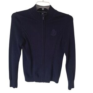 Tommy Hilfiger Womens Navy Blue Full Zip Cable Knit Cardigan Sweater Small EUC